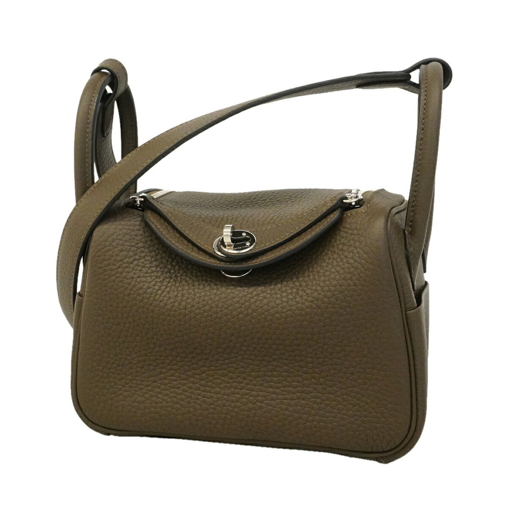 Hermes Lindy Mini handbag, Taurillon Clemence leather, Vert Roden, G stamp, w...
